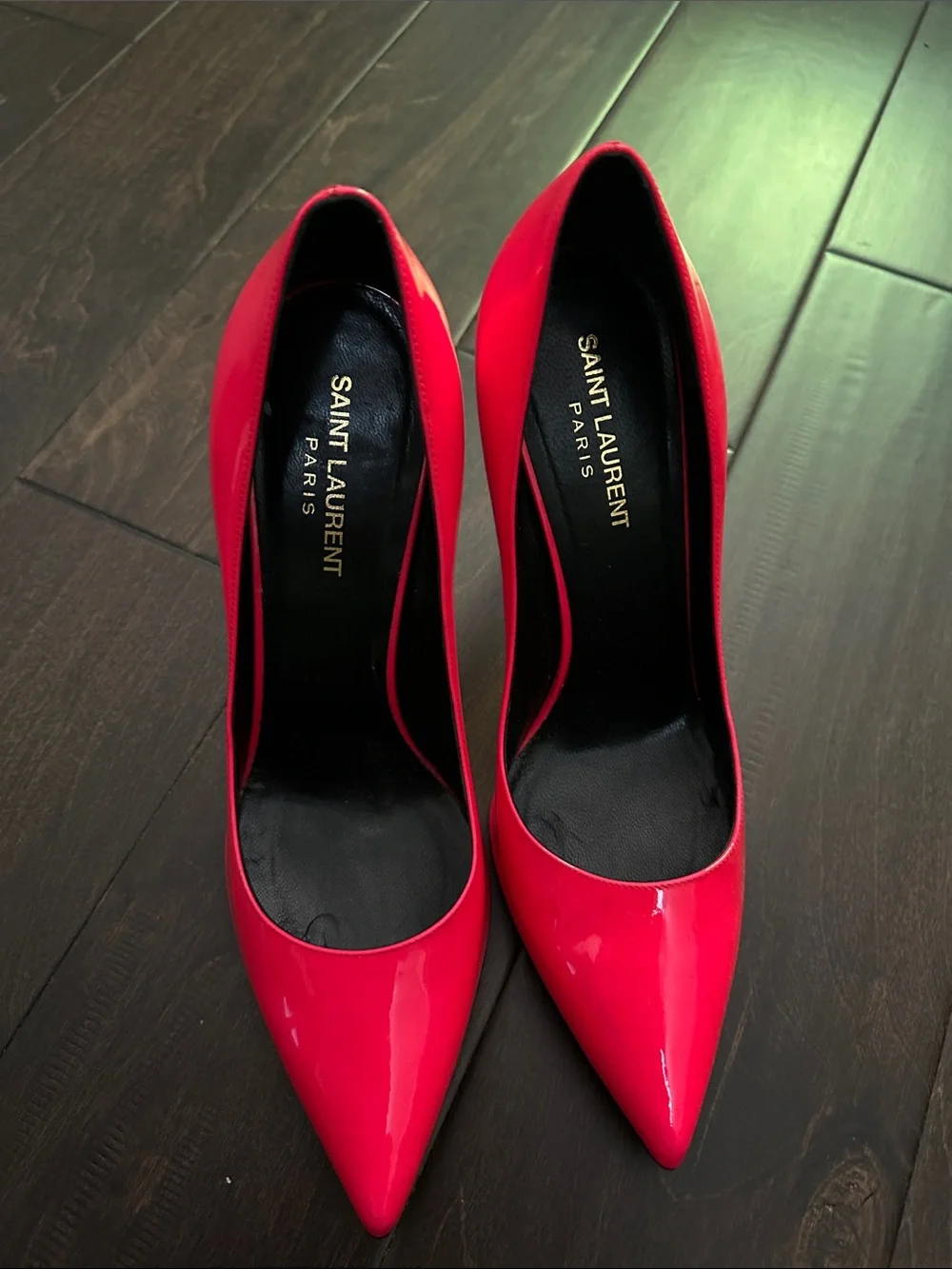 Saint Laurent Bright Red Patent Pointed Toe Pumps - Picture 1 of 9